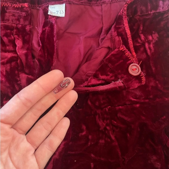 Vintage red velvet high waisted mid century slight flare pants *zipper off track - Picture 10 of 10
